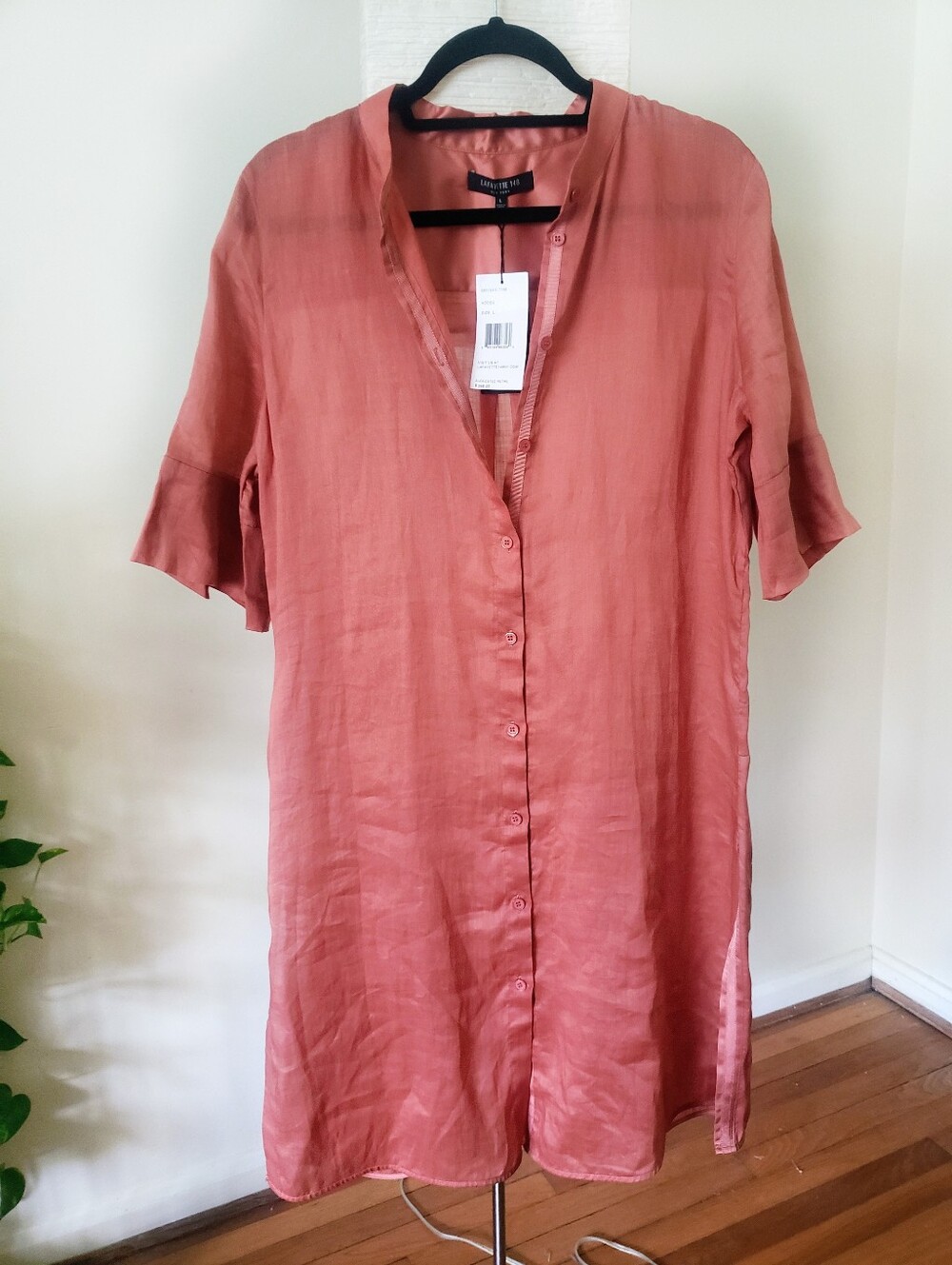 Lafayette 148 New York "Delave" Linen Mandarin Collar Shirt Dress L